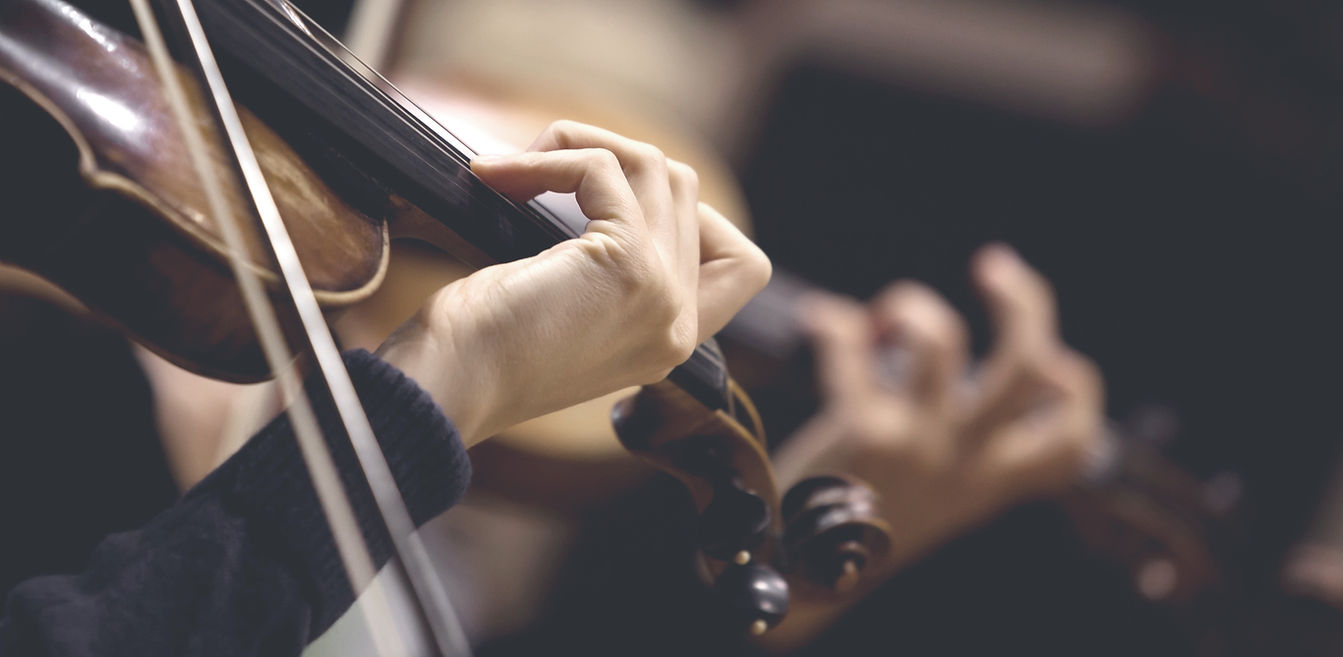 The girl's hand on the strings of a violin
